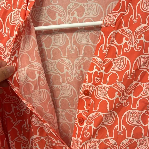 Crown & Ivy Long Sleeve Roll Tab Coral Orange White Novelty Print Size 6 Dress - Picture 10 of 10